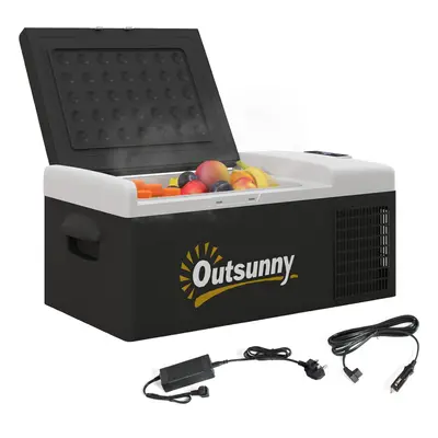 Outsunny 16L Car Refrigerator Fridge Freezer, 12/24V DC and 100-240V AC, Black