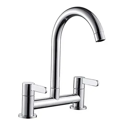 Gpoty Kitchen Sink Mixer Taps Chrome Dual Lever 1/4 Turn Easy Use Hole Deck Mounted Mounted Cold