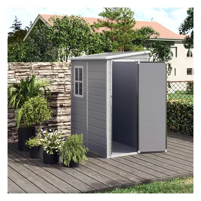 5 x 4ft Plastic Garden Storage Shed with Window High Pitched Roof