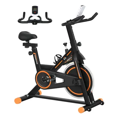 HOMCOM Exercise Bike Indoor Cycling w/ LCD Display, Heart Rate Sensor, Orange