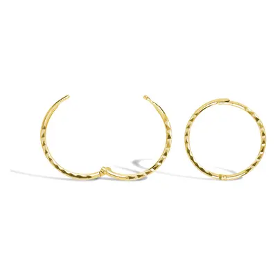 Jewelco London Solid 9ct Yellow Gold Diamond Cut Hinged Sleeper 1mm Hoop Earrings 13mm - JER650A