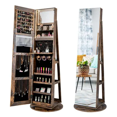 360Â° Rotating Jewelry Armoire Freestanding Makeup Cabinet w/LED