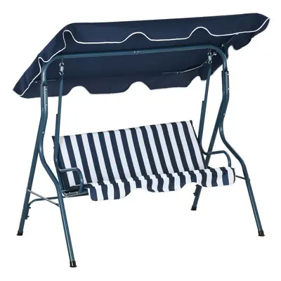 Outsunny 3-person Garden Swing Chair w/ Adjustable Canopy, Blue Stripes