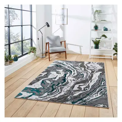 (Grey / Green, x cm) Modern Oil Spill Look Grey Abstract Distressed Faded Living Room Bedroom Ru