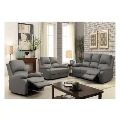 (Light Grey, 3+2+1 Set) Reclining Luxury Fabric Sofa Set In Light Grey or Dark Grey- Piece, Piec