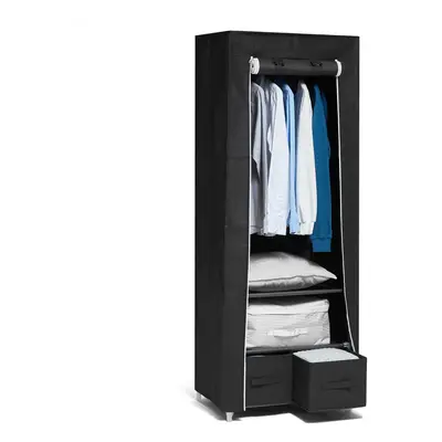 Hododou Portable Wardrobe Single Canvas Wardrobe Clothes Storage Organizer with Drawers and Hang