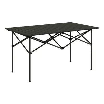 Outsunny Portable Folding Camping Table w/ Roll Up Aluminium Top Carry Bag Black