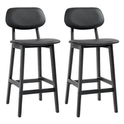 HOMCOM Breakfast Bar stools Set of with PU Leather Cover, Wood Legs, Black