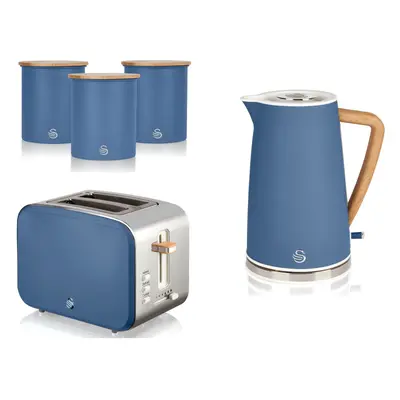 Swan Nordic Blue Kettle Slice Toaster & Canisters Matching Set