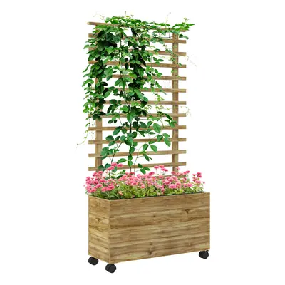 Outsunny Garden Wooden Trellis Planter Box Raised Bed w/ Wheels, Natural