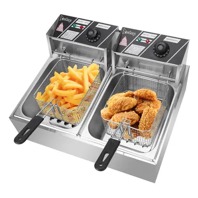 Commercial Stainless Steel Electric Deep Fryer Fat Chip Dual Tank 12L Oil