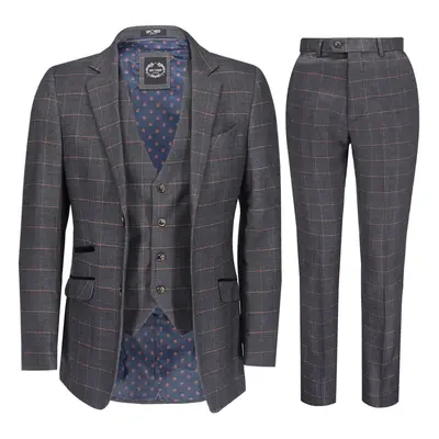 (42, Grey) Xposed Mens Piece Blue Orange Window Check Retro Smart Tailored Fit Vintage Suit