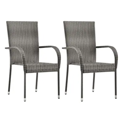 vidaXL 2x Stackable Outdoor Chairs Grey Poly Rattan Outdoor Seating Furniture