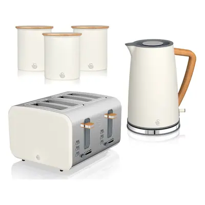 Swan Nordic Kettle Slice Toaster & Canisters Cotton White Set of