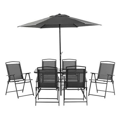 Outsunny Pieces Garden Table and Chairs with Parasol Tempered Glass Top Black