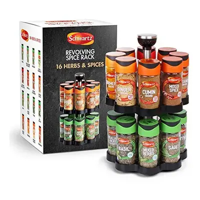 Schwartz Rotating Spice Rack, Space Saving, Includes Herbs and Spices Jars for your Favourite Di