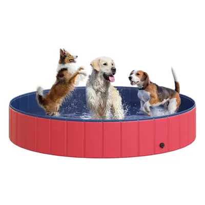 PawHut Pet Paddling Pool Cat Dog Indoor/ Outdoor Foldable 160cm Diameter Red