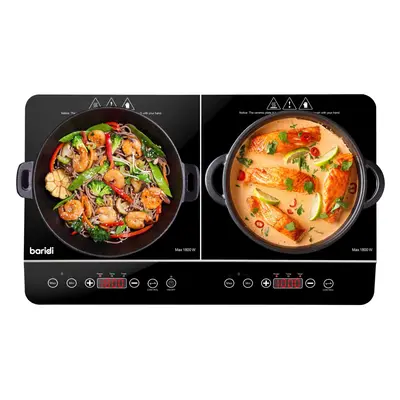 Baridi Portable Induction Hob: Two Zone, 2800W, Power Settings, Timer Function, Black - DH146