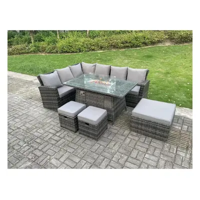 Fimous SeaterÂ High Back Rattan Gas Fire Pit Corner Sofa Set Garden Furniture Heater Dining Tabl