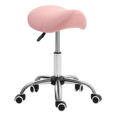 HOMCOM PU Leather Saddle Stool w/ Moulded Padded Seat Adjustable Height Pink