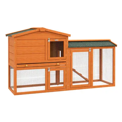 PawHut Wooden Rabbit Hutch with Run, Ramp, Slide-Out Tray