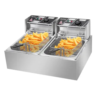 2*2500W Commercial Stainless Steel Electric Deep Fryer Fat Chip Twin Dual Tank