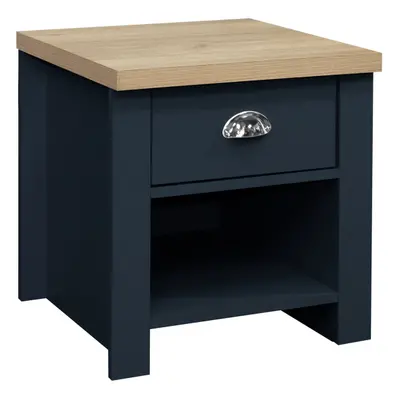 Birlea Highgate Drawer Lamp Table - Navy Blue & Oak - Farmhouse Style