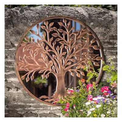 (Tree of Life Garden Wall Mirror - Copper - Ideal Memorial with Robins) Tree of Life Outdoor Gar