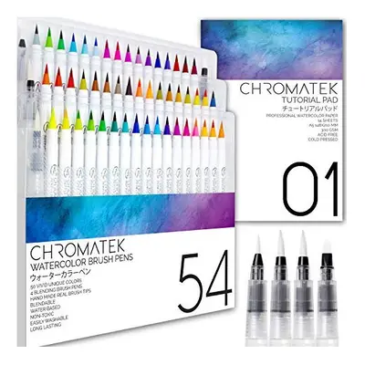 54 Watercolor Pens, Page Pad & Online Video Tutorial Series by Chromatek. Real Brush Pens. Blend