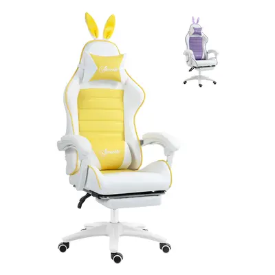 Vinsetto Racing Style Gaming Chair with Footrest Removable Rabbit Ears, Yellow