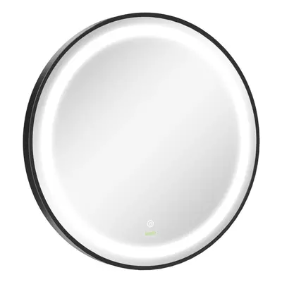 kleankin Wall Mounted Round LED Bathroom Mirror with Light Colours, Black