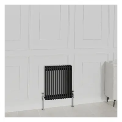 (600x605mm-2 Column, Black) NRG Traditional Radiator Horizontal Vertical Cast Iron Style Double 