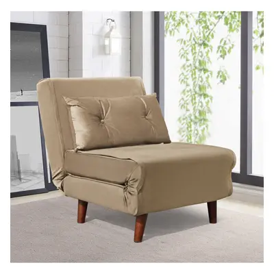 (Beige) Sofa Bed Chair Velvet Fabric Sleeper Chair