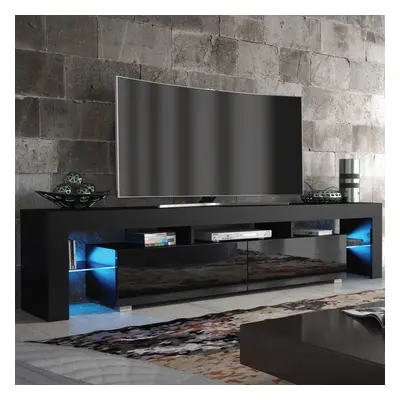 TV Unit 200cm LED Creative Furniture - Black Gloss Doors