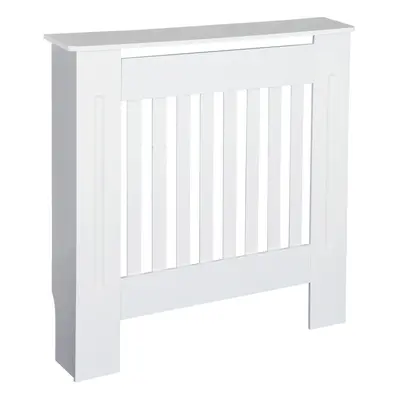 HOMCOM Radiator Cover Wooden Cabinet Vertical Slatted Vent MDF White Home