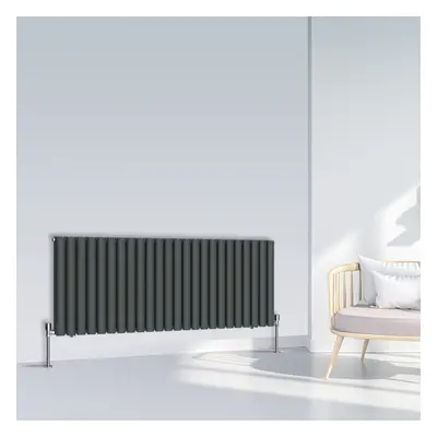 (600x1416mm Double, Anthracite) NRG Oval Column Designer Radiator Horizontal Vertical Central He