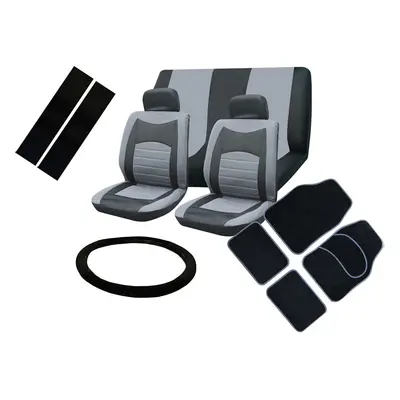 (Grey) Seat Cover Set To Fit Ford Fiesta With Mats And Wheel Glove Option Of Colours