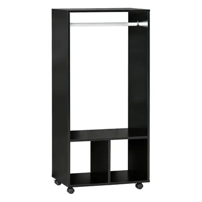 HOMCOM Open Wardrobe Clothes Rail Bedroom Clothes Storage Rod Shelves Black