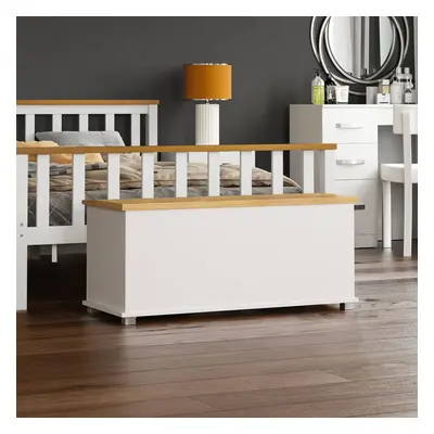 (White) Arlington Storage Ottoman Wood Blanket Toy Box Oak