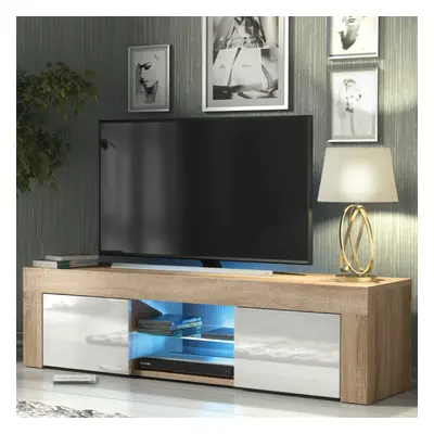 TV Unit 130cm LED Creative Furniture - Oak & White Gloss Doors