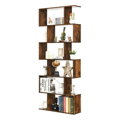 Industrial S-Shaped Bookshelf Wooden 6-tier Bookcase Display Rack