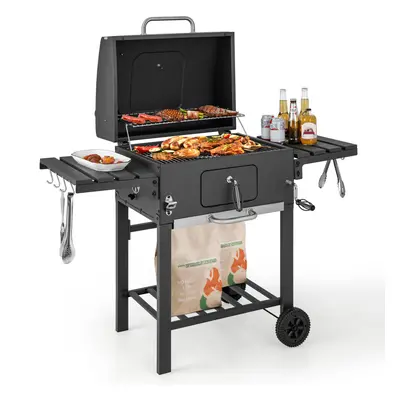 24" Charcoal Smoker Barbecue Combo Grill Trolley w/Side Tables &Wheels