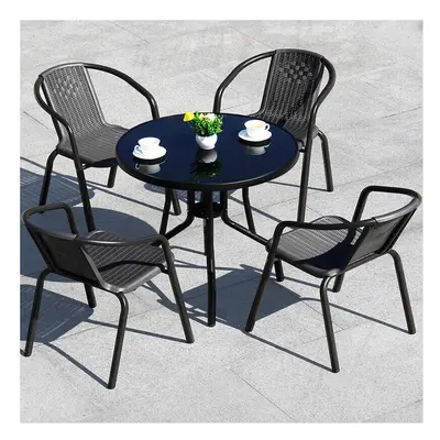 (Set of 4) Garden Dining Chairs Rattan Bistro Chairs Outdoor Furniture