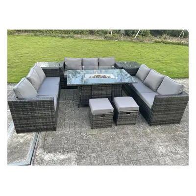 Fimous Rattan Garden Corner Furniture Gas Fire Pit Table Gas Heater Sets Seater