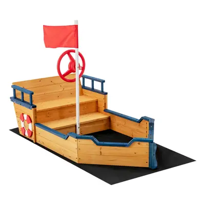 Kids Sandbox Wooden Pirate Ship Play Boat W/ Decoration & Storage