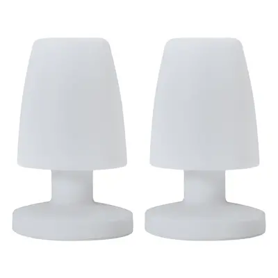 Set of Contemporary Petite IP44 Rated Outdoor Garden White Mushroom Table Lamps with an Integrat