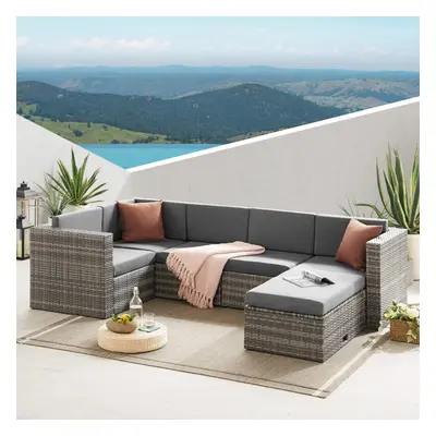 The Tatton Grey Rattan Garden Furniture Seat Corner Sofa Patio Set