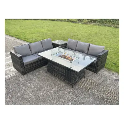 Fimous Outdoor Rattan Garden Corner Furniture Gas Fire Pit Table Sets Gas Heater Burner Lounge D