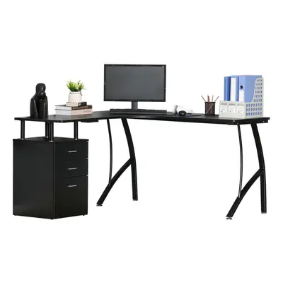 HOMCOM L-Shaped Corner PC Desk Table w/ Drawer Home Office Workstation, Black