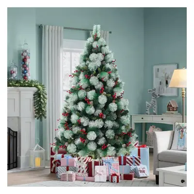 Artificial Green Flocked Full Christmas Tree with Stand 1.8m